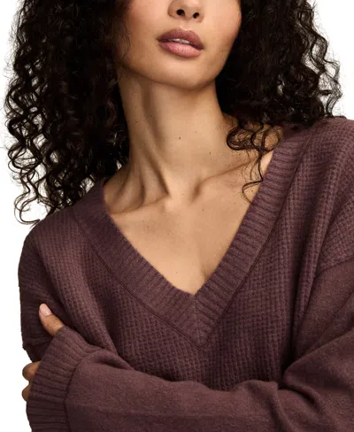 Lucky Brand Women's Waffle V-neck Sweater In Brown