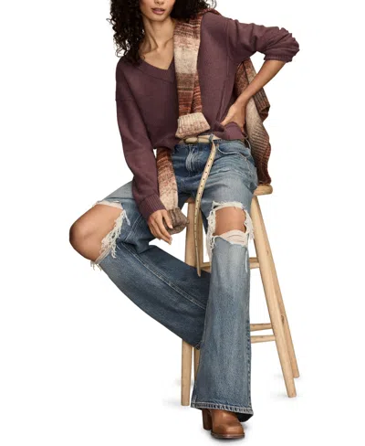 Lucky Brand Women's Waffle V-neck Sweater In Brown