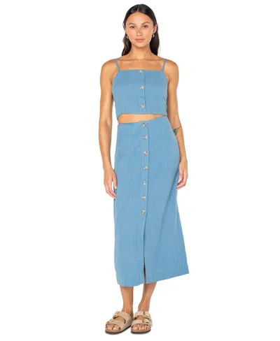 Roxy Juniors' Island Nomad Cotton Button-front Midi Skirt In Blue