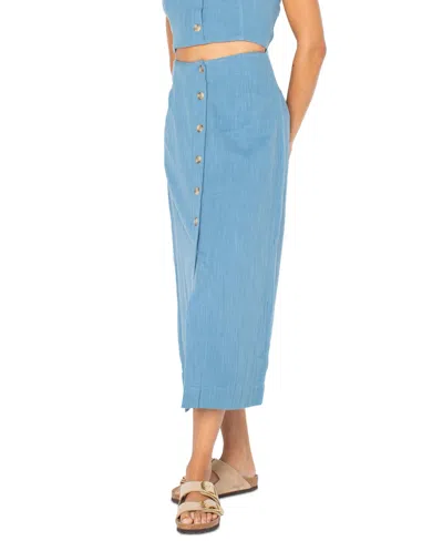 Roxy Juniors' Island Nomad Cotton Button-front Midi Skirt In Blue