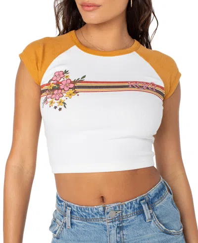 Roxy Juniors' Retro Heritage Striped Ribbed Cropped Top In White