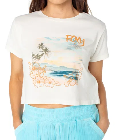 Roxy Beach Collage Cropped Boxy Tee In White