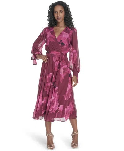 Calvin Klein Women's Tie-sleeve Midi Dress In Pink