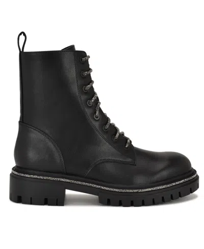 Nine West Women's Jarret Embellished Lug Sole Combat Boots In Black