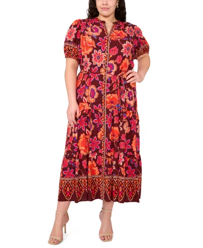 Msk Plus Size Puff Sleeves Maxi Dress In Red