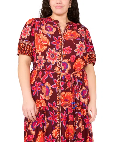 Msk Plus Size Puff Sleeves Maxi Dress In Red