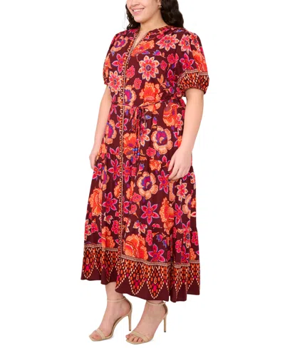 Msk Plus Size Puff Sleeves Maxi Dress In Red