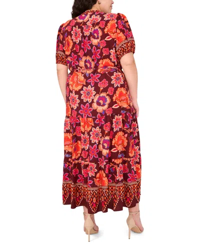 Msk Plus Size Puff Sleeves Maxi Dress In Red