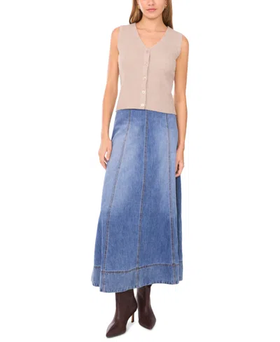 1.state Women's V Neck Button Up Sweater Vest In Neutral