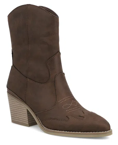 Mia Women's Clorinda Pointed Toe Western Style Boots In Brown