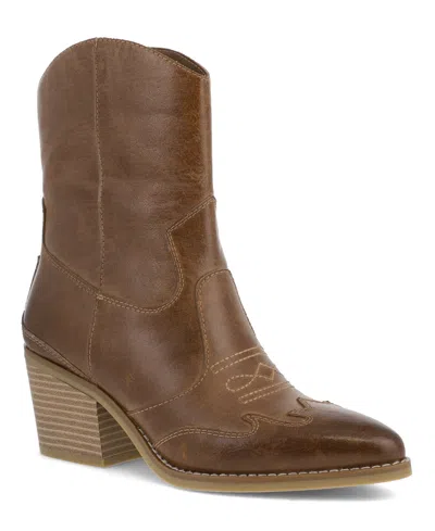 Mia Women's Clorinda Pointed Toe Western Style Boots In Brown