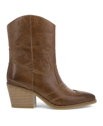 Mia Women's Clorinda Pointed Toe Western Style Boots In Brown