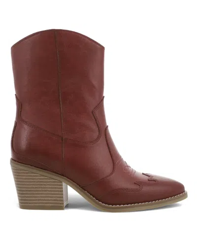 Mia Women's Clorinda Pointed Toe Western Style Boots In Burgundy