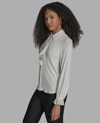 Bcbg Women's Button Down Ruffle Front Blouse In White