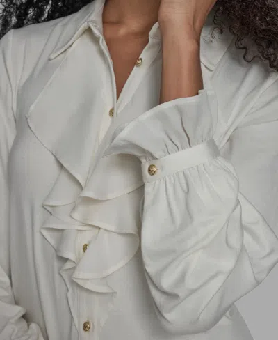 Bcbg Women's Button Down Ruffle Front Blouse In White