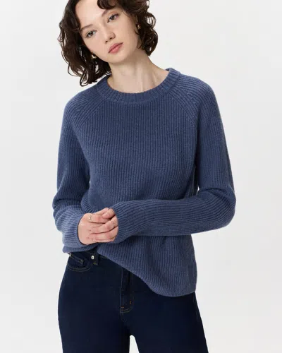 Quince Women's Mongolian Cashmere Fisherman Crewneck Sweater In Blue