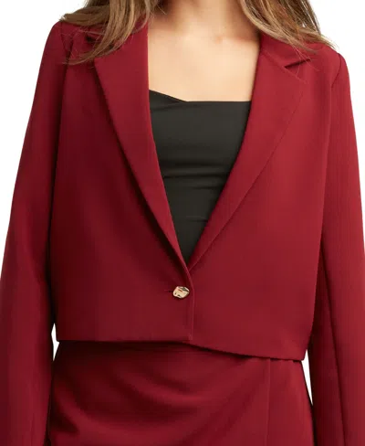 Bcx Juniors Soft Stretch Twill Long Sleeve Jacket Button Skort In Burgundy