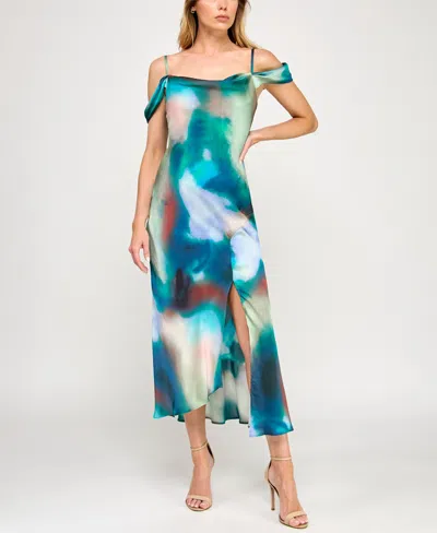 Bcx Juniors' Sleeveless Cold Shoulder Midi Slit Dress In Multi