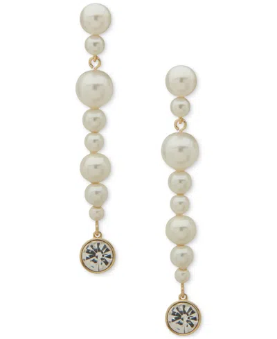 Emily In Paris Gold-tone Crystal & Imitation Pearl Linear Drop Earrings In White