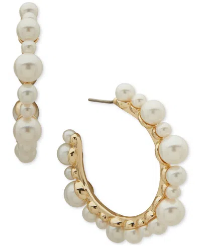 Emily In Paris Gold-tone Medium Imitation Pearl C-hoop Earrings, 1.37" In White