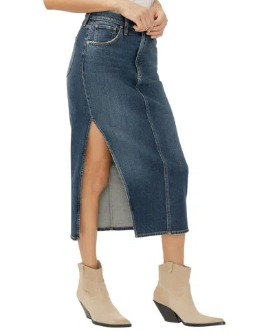 Silver Jeans Co. Women's Side Slit Denim Midi Skirt In Blue