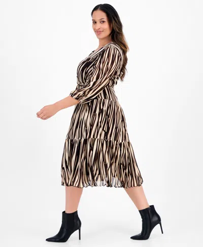 Sandra Darren Plus Size 3/4-sleeve Tiered Mesh Dress In Multi