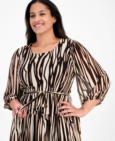 Sandra Darren Plus Size 3/4-sleeve Tiered Mesh Dress In Multi