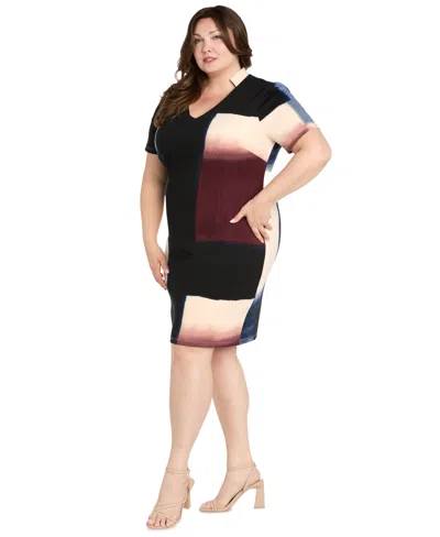 R & M Richards Plus Size Placement Print Scuba Dress In Multi