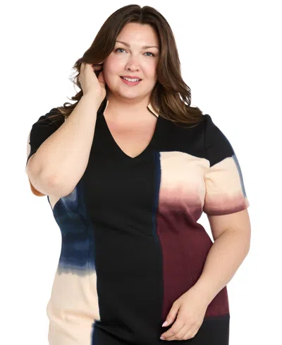 R & M Richards Plus Size Placement Print Scuba Dress In Multi