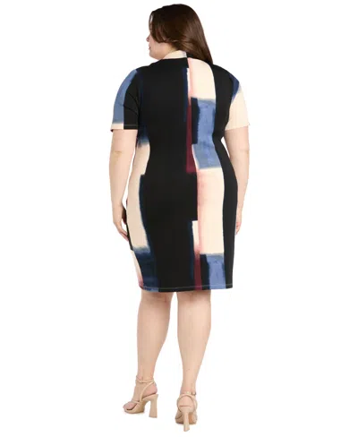 R & M Richards Plus Size Placement Print Scuba Dress In Multi