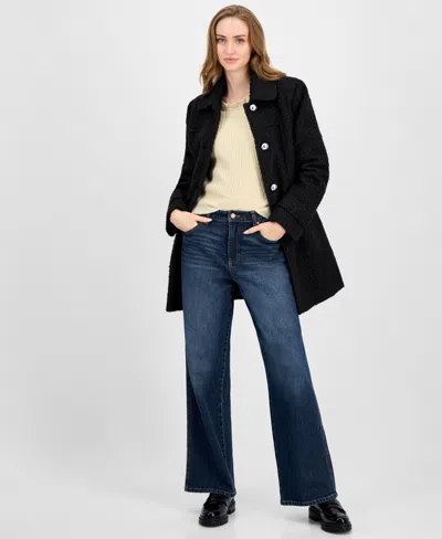 Maralyn & Me Juniors' Button-front Boucle Coat In Black