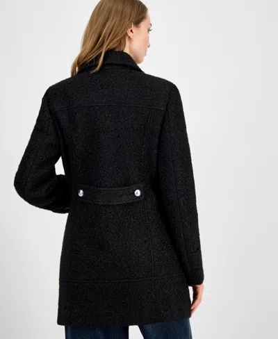 Maralyn & Me Juniors' Button-front Boucle Coat In Black
