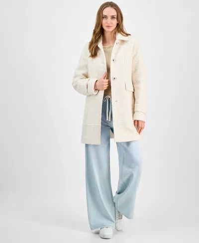 Maralyn & Me Juniors' Button-front Boucle Coat In Neutral