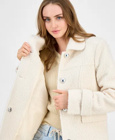 Maralyn & Me Juniors' Button-front Boucle Coat In Neutral