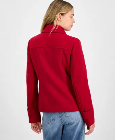 Maralyn & Me Juniors' Double-breasted Collared Coat In Red