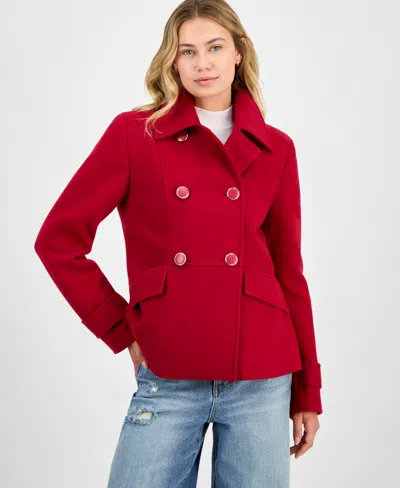 Maralyn & Me Juniors' Double-breasted Collared Coat In Red