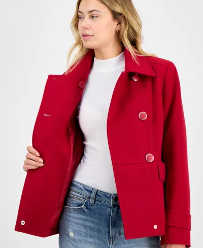 Maralyn & Me Juniors' Double-breasted Collared Coat In Red