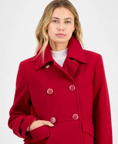 Maralyn & Me Juniors' Double-breasted Collared Coat In Red