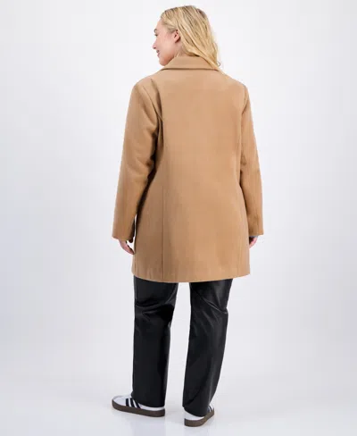Maralyn & Me Trendy Plus Size Single-breasted Walker Coat In Brown