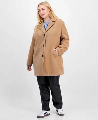 Maralyn & Me Trendy Plus Size Single-breasted Walker Coat In Brown