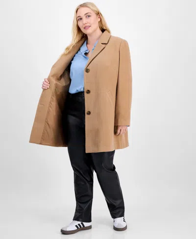 Maralyn & Me Trendy Plus Size Single-breasted Walker Coat In Brown