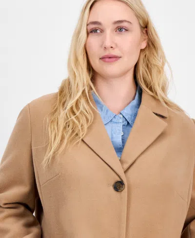 Maralyn & Me Trendy Plus Size Single-breasted Walker Coat In Brown
