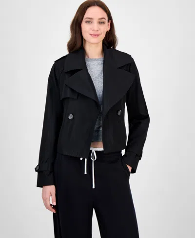 Maralyn & Me Juniors' Cropped Trench Coat, Exclusively At Macy's In Black