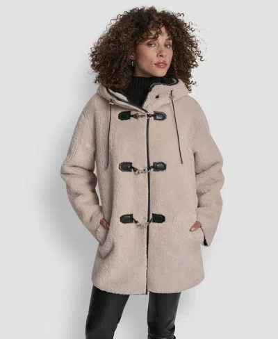 Dkny Women's Shearling Hooded Toggle Coat In Neutral