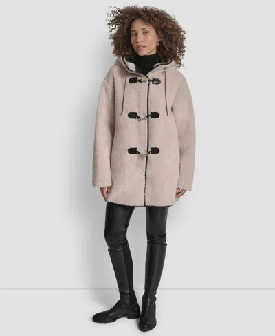 Dkny Women's Shearling Hooded Toggle Coat In Neutral