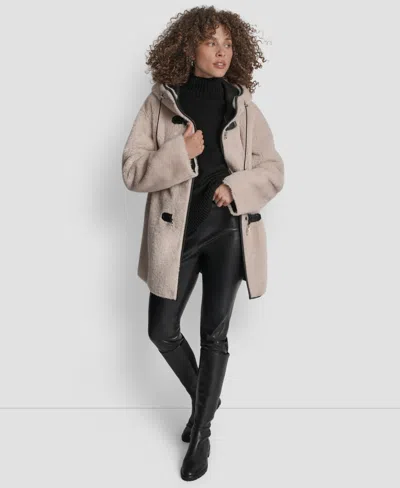 Dkny Women's Shearling Hooded Toggle Coat In Neutral