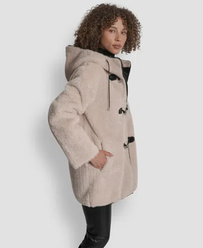 Dkny Women's Shearling Hooded Toggle Coat In Neutral