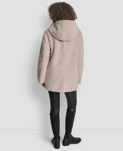 Dkny Women's Shearling Hooded Toggle Coat In Neutral