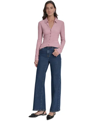 Dkny Jeans Women's Textured Collared Button-front Top In Pink
