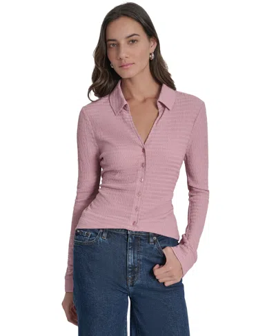 Dkny Jeans Women's Textured Collared Button-front Top In Pink